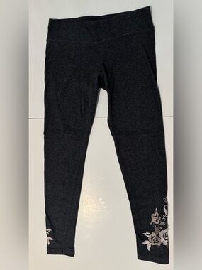 Betsey Johnson Charcoal Gray Leggings w/ Embroidered Flowers